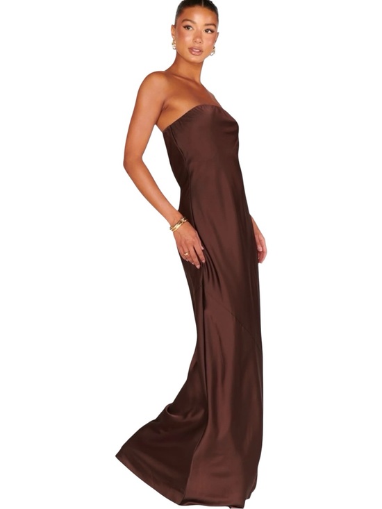 Show Me Your MuMu Dresses & Skirts - Show Me Your Mumu Taylor Tube Maxi Dress Womens Large Chocolate Luxe Satin Lined